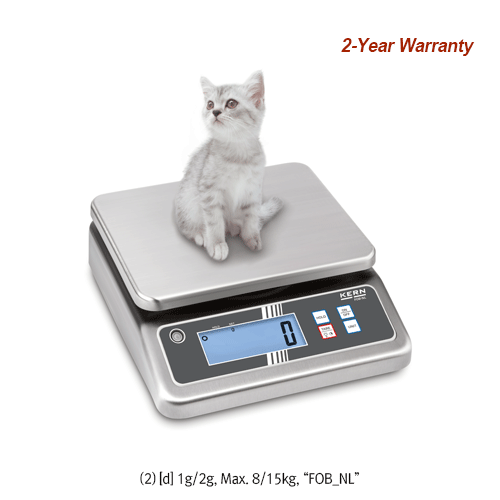 Kern® [d] 1/2g, max.5 & 8/15kg Compact Small Pet Scale, Plate Size 150×120mm & 252×200mmStainless-steel with High Degree of Protection against Dust and Water Splashes, Bench-type, 소형 애완동물용 저울, 방수IP65·67