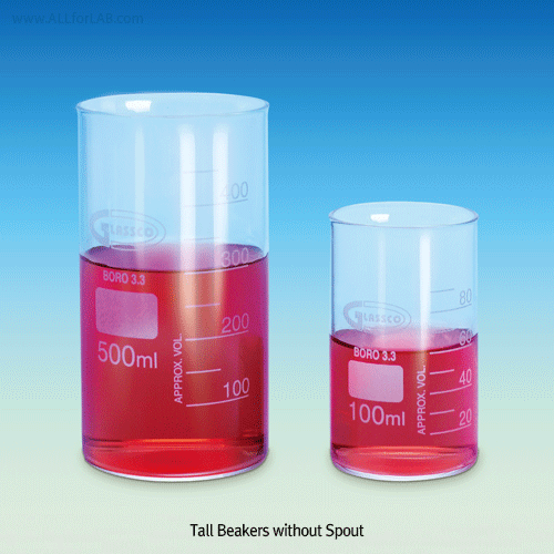 25~2,000㎖ Popular Glass Tall Beaker, with GraduationMade of Boro-glass 3.3, Useful for Heating & General-purpose, 유리 톨 비커