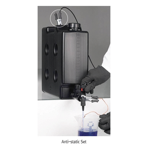 Burkle® 5·10 Lit Anti-Static HDPE Graduated Aspiration Bottles Set, with PA Stopcock·ScrewcapWith Graduation·Handle, for Combustible·Flammable Liquid, Anti-static, Black-color, -50℃+105/120℃, HDPE 아스피레이터 바틀, 제전방지