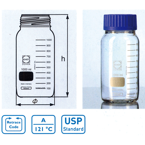DURAN® GLS 80 Multi-function Wide Neck Glass Bottle, 250~50,000㎖Borosilicate Glass α3.3, with Graduation & id. Φ80mm Screwcap, GLS80 광구 다용도 랩 바틀