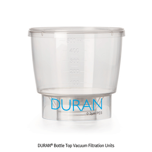 DURAN® TILT GL56 Media Bottle & Bottle Top Vacuum Filter System, Unique 45° TILT Position, 500㎖With White GL56 PP Screwcap, 2-positioned Bottom, Boro-glass 3.3, GL56 틸트 바틀 & 진공 여과장치