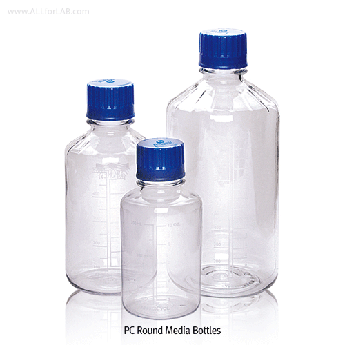 Triforest® Polycarbonate Media Bottle, Made of PolycarbonateIdeal for Culture Media & Low Temperature Autoclavable, -100℃+135/140℃, <USA-made>PC 4각 & 원형 메디아 바틀, 투명