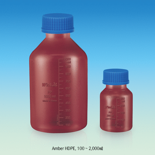 Wisd HDPE VolumTM Bottle, with DIN/GL-32 & 45 PP Screwcap, 100~2,000㎖Translucency & Opaque Amber, Precisely Graduated, -50℃+105/120℃ Stable, HDPE 광구 랩바틀, 정밀 눈금