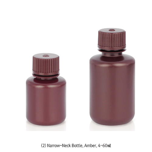 4~60㎖ HDPE Mini Lab Bottle, Narrow-& Wide-Neck, Excellent for Sealing with Inner ThreadGood Chemical Resistance, 105/120℃ Stable, Non-Autoclavable, HDPE 미니바틀