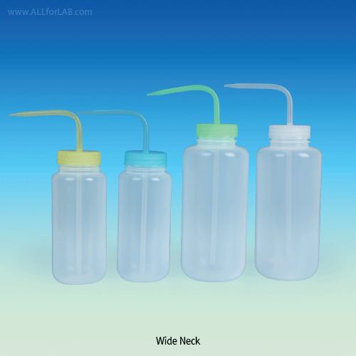 SciLab® LDPE Narrow & Wide-neck Wash Bottle, Transparent, 250~1,000㎖With Colored Cap, Chemical & Solvent Resistant, -50℃+80/90℃, LDPE 세구 & 광구 세척병
