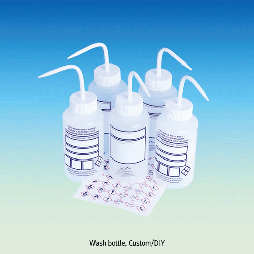 Azlon® LDPE DIY Wash Bottle, Wide Neck, with Write-on-Panel, 250~1,000㎖With Vapour-Venting Cap, Indelibly Printed in 3 Languages, -50℃+80/90℃, LDPE DIY 광구세척병