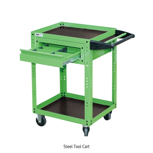 Steel Tool Cart, with 2Drawers·Shelf·Rubber Sheet·Mobile Casters & BrakeFunctional Storage Solution for the Laboratory·Medical·Industry, 이동형 다용도 스틸 공구함