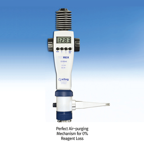Witeg® Digital Burette, TITREX® Bottle-top, Titration and Dosing Applications, 0~50 / 0.01㎖Ideal for Fine(㎕)-adjustment, Perfect Air-purging Mechanism·No Loss of Reagent·Autoclavable Valve Block, <Germany-made>, 디지털 정밀 자동뷰렛
