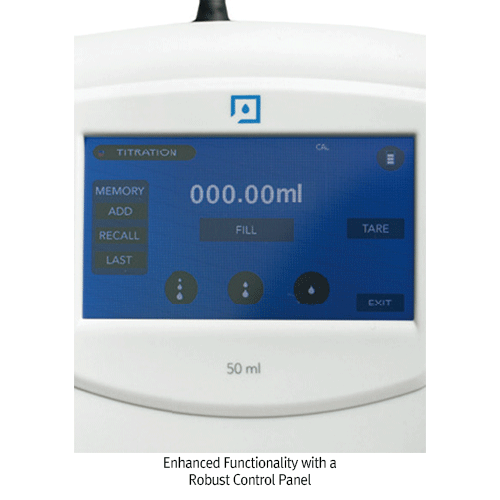Microlit® Motorized Digital Burette, “E-Burette”, Remote Touchscreen ControllerWith Re-circulation System, Adjustable 3 Dispensing Speed, 10·25·50㎖, 전동 디지털 뷰렛