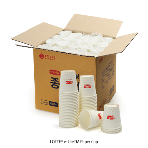LOTTE® e·LifeTM Paper Cup, Non-Fluorescent Pulp, Thick & Sturdy, 184㎖(6.5oz)Clean & Safe, Convenient Use, Top Φ70×h70mm, 일회용 종이컵