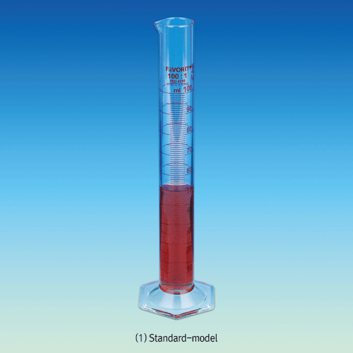 Favorit® A-class Measuring Cylinder, Hexagonal-base & Amber Stain Scale, 5~2,000㎖With Individual Certificate, Boro Glass 3.3, <Malaysia-made>, A급 메스실린더, 개별보증서부
