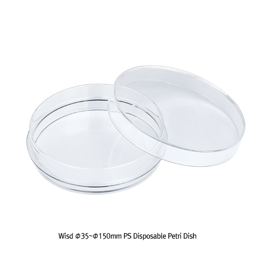 Wisd Φ35~Φ150mm PS Disposable Petri Dish, Sterile, CE CertifiedWith Flat Base, Breathing Lugs, Stackable, -10℃+70/80℃, 일회용 멸균 페트리디쉬