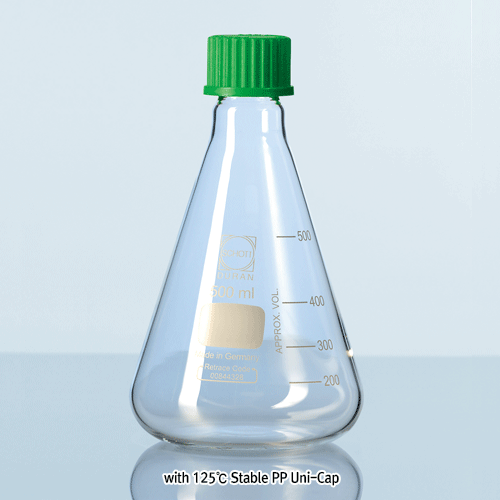 SciLab® Hi-grade DIN GL Screwcapped DURAN-glass Erlenmeyer Flask, 50~5,000㎖Ideal for Storage, Media and Cultivation, Boro-glass 3.3, GL-25/32/45, Autoclavable, 스크류캡 삼각플라스크