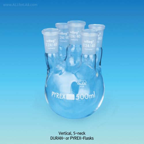 DURAN glass 4 & 5× Joint Neck Round Bottom Flask, 250~5,000㎖With Joint, 20° Angle or Vertical Side Necks, Boro-glass 3.3, 4 & 5 구 플라스크