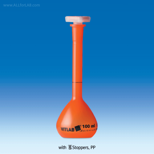 VITLAB® A-class Certified PMP Volumetric Flask, Crystal-clean,Quality Traceable, 10~1,000㎖With Lot. No.·Certificate· Stopper, DIN/ISO, 0℃~150/180℃-Stable, <Germany-made>, A-급 PMP 메스 플라스크, 배치보증서부
