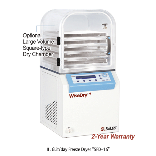 SciLab® 3 & 6Lit/day Freeze Dry System “WiseDryTM SFD”, Lab Scale Benchtop-type, Automatic & Manual Process, -90℃Various Optional Acc.; T-type Manifold, Round·Square·Stoppering-Acrylic Dry Chamber & Stainless steel Dry Chamber실험실용 동결 건조기, 컴팩트 바디 사이즈, 터치식 