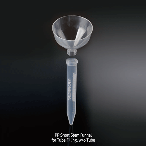 PP Short Stem Small Funnel for 15㎖ Tube, Φ60×h50.5mm, Stem Φ15×L10.4mmFor 15㎖ Tube Filling, Transparency, Autoclavable, -10℃+125/140℃ Stable, 15㎖ 튜브용 깔때기