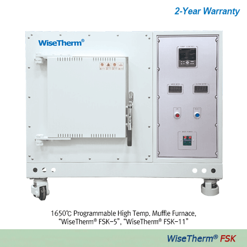 “WiseTherm® FSK” 1,650℃ Programmable High-Temp muffle furnace, Exposed Heating Elements-typeWith MoSi2 Heater, Digital PID Control, Short Heat-up Time, 2-Side Heating, without Ceramic Fiber Plate, 1.9~11 Lit고온 디지털 전기로, 디지털 PID 컨트롤 시스템, 2면 가열 방식