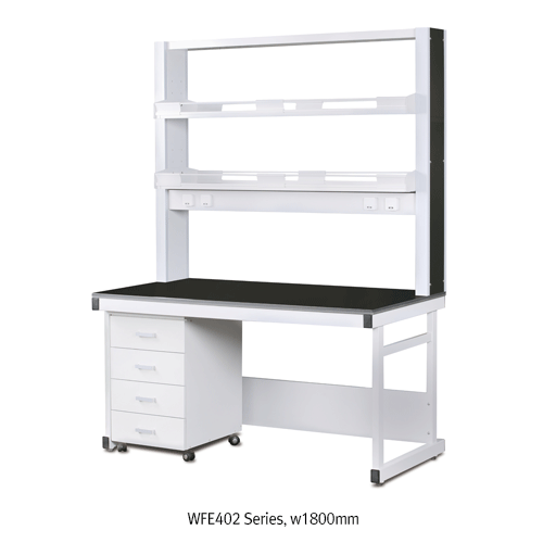 SciLab®Laboratory Assembly Side Table, High Quality Steel-Frame & -Side Panel·Phenol Work Top·Stainless-steel Bolted JointWith Transfer Cabinet, Utility Box, 실험실용 조립식 벽면 실험대, 고품질 스틸 프레임, 내열성/내충격성/내화학성 페놀 상판, 볼트식 결합