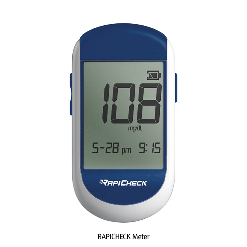 M.I.Tech® Blood Glucose Monitoring System “RAPICHECK & STRIP”, MedicaluseHigh Accuracy, Ergonomic Design, Code-free, 20~600mg/dL, Test Time 5sec, 0.5㎕ Blood Sample, 혈당측정기 세트, 채혈침 포함