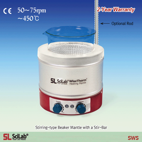 SciLab® Aluminum-case Beaker Heating Mantle, (1) Basic & (2) Stirring-type, 450℃, 100~5,000㎖With Built-in Temp Controller, with/without Mag-stir Speed Control, with Certi. & Traceability비커용 히팅맨틀, 온도 조절기 내장“, 기본형” 및“ 자석교반형”, Ni-Cr열선 내장