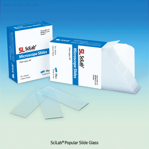 SciLab® Popular Slide Glass, 76×26mm, Plain- & Frosted-typeWith 90° Ground/Cut-edge, Pre-cleaned, Ready for Use, 기본형 슬라이드 글라스