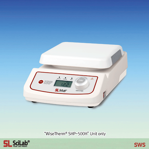 SciLab® 500℃ Premium High-Temp Hotplate “WiseTherm® SHP-500H”, Solid Ceramic Glass Plate, 200×200mmWith Large LCD, Optimum Insulation Layer, Accurate Temp Control, Touch-button Controller, Hot-Top Indicator, Max. 500℃, Accu. ±0.3℃고온용 디지털 가열판, PID 온도 제어, 최