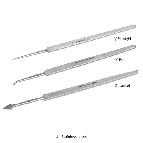 Stainless-steel Dissecting Needle, with Handle, L140mmWith Straight·Bent·Lancet-model, Rustless, 해부용 니들
