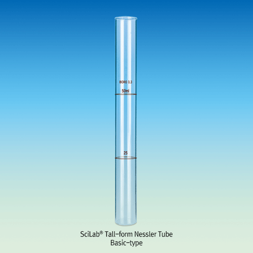 SciLab® Tall-form Nessler Tube, Color Comparison, 2 pcs Matched Set, 25/50 & 50/100㎖With Optically Plane Bottom, Borosilicate Glass 3.3 장형 비색관, 2개 매치 세트