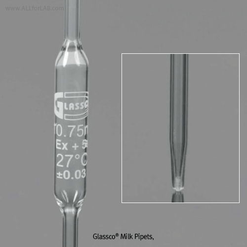 Glassco® Milk Pipets, Ideal for Testing Milk by the Gerber Method, 10.75㎖with White Stain Graduation, Boro-glass 3.3, 1 mark, 거버용 피펫