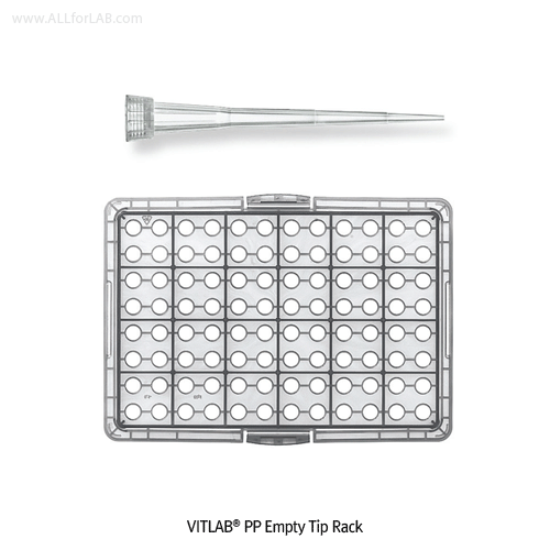 VITLAB® PP Empty Tip Rack / Box, 96-Wells & Hinged Lid, Color-coded Mounting Plate, for 20㎕~1000㎕ TipsIdeal for BRAND & VITLAB Tips, Two Functions Lid of Hinge and Snap-on, Autoclavable at 121℃, 피펫터 팁용 공박스