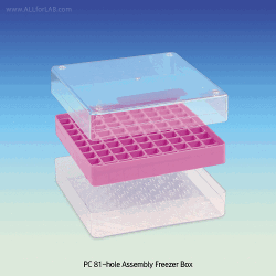 SciLab® PC 81-hole Assembly Freezer Box, for 1~5㎖ Cryovials/TubesWith Lid & 1-81 Numbered-holes/Φ13mm, Stackable, -130℃+125℃, 81홀 프리저 박스, 조립식