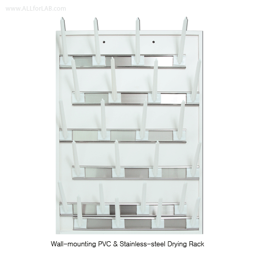 SciLab® Wall-mounting PVC & Stainless-steel Drying Rack, Adjustable 24-PlaceWith 24 Removable Pegs, 60×h90cm, 벽걸이형 초자건조대
