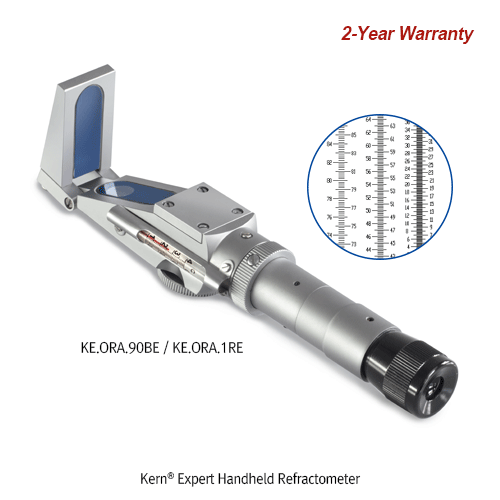 Kern® Expert Handheld Refractometer, Measurement of Brix and Refractive IndexWith a Special Large Measuring Range & Large Divided Scales, 전문가용 측정범위 조정형 굴절계, 당도 및 굴절률 측정