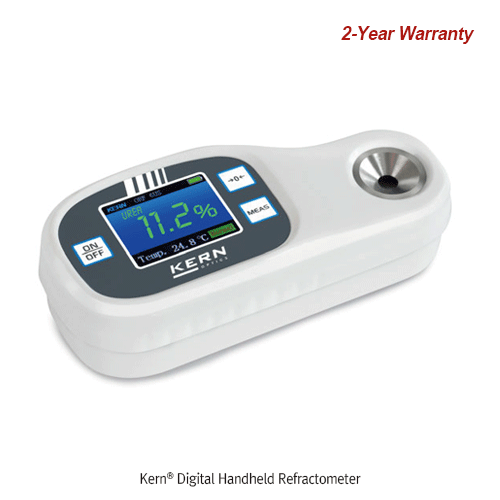 Kern® Premium Digital Handheld Refractometer, Multi-Application, Measurement of Sugar·Salt·Refractive Index, IP65 WaterproofWith Compact Size Body, Large Color TFT Display, 프리미엄 / 방수형 디지털 휴대용 굴절계, 당도·염도·굴절률 측정