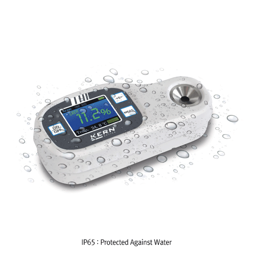 Kern® Premium Digital Handheld Refractometer, Multi-Application, Measurement of Sugar·Salt·Refractive Index, IP65 WaterproofWith Compact Size Body, Large Color TFT Display, 프리미엄 / 방수형 디지털 휴대용 굴절계, 당도·염도·굴절률 측정