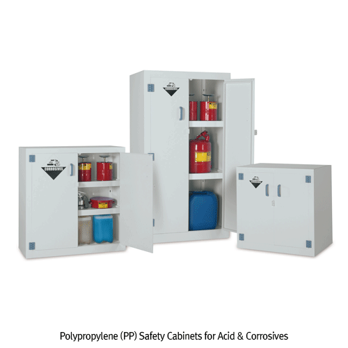 Zoyet® PP Safety Cabinet for Strong Acid & Corrosives, with Liquid-tight, with All-welded Interior, 15~170 LitAccording to OSHA Requirement, with White Durable Polypropylene, PP 안전 케비넷, 산 & 부식물질 보관용