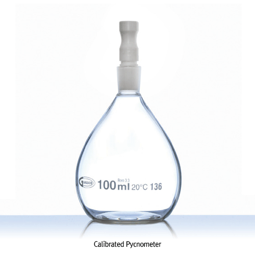 Calibrated Specific Gravity Bottle / Pycnometer, 10~100㎖With Teflon Stopper, Made of Boro Glass 3.3, Gaylussae-type, DIN/ISO, 비중병 / 피크노메타