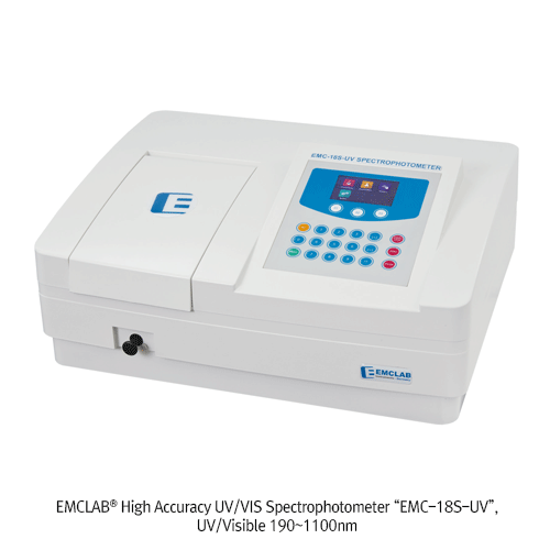 EMCLAB® High Accuracy UV/VIS Spectrophotometer “EMC-18S-UV”, with Basic/Professional Software SetsWith Standard 4-Cell Holder, 4×Glass/2×Quartz Cells, 190~1100nm, <Germany-made>, 고정밀 자외선/가시광 분광광도계