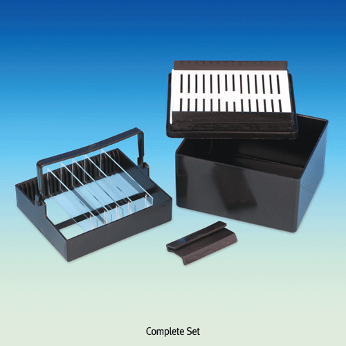 VITLAB® POM Universal Staining Set, with Staining Rack & Jar For 25 Side, Autoclavable, -40℃+90/110℃, <Germany-made>, POM 만능염색밧트 세트