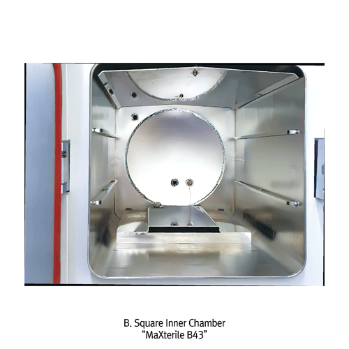 DAIHAN® 22 & 43 Lit Programmable Bench-top Steam Sterilizer, Round Chamber “MaXterileTM B22”, Square Chamer “MaXterileTM B43”With Safety Door Lock System, Post-Air Pressure Drying, Class-S, Perforated Stainless-steel Tray, Max 2.2 bar, 110℃~135℃, 벤치탑