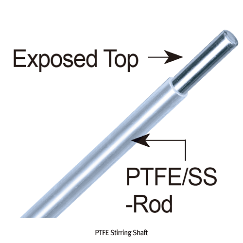 PTFE Stirring Shaft, with Stainless-steel Insert, for Lab & Industrial Overhead Stirrers, Rod Φ8 & 10×L300~650mmWith Centrifugal & Square-type, High Temperature Resistant and Corrosion-Proof, -200℃+260℃, Normal-grade, PTFE 교반봉/임펠러