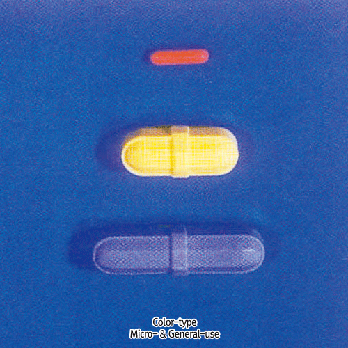 Cowie® PTFE Colored Micro- & Octagonal-type Stirrer Bar, Blue·Red·Yellow, L3~75mmColored for Identification, -200℃+280℃, <UK-made>, PTFE 칼라 마이크로 & 옥타고날형 마그네틱