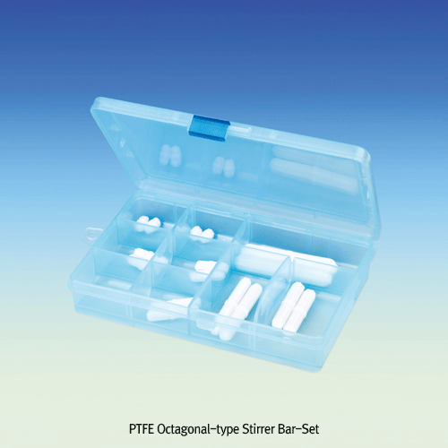 PTFE Octagonal-type Stirrer Bar-Set, for Lab & Industry, L13~75mm, 16pcs/setExcellent for Chemical and Corrosion Resistance, For Universal Application, PTFE 팔각 / 옥타고날형 마그네틱바 세트