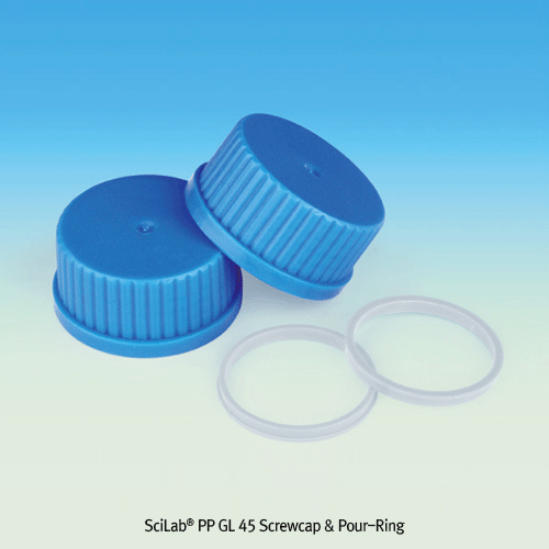 SciLab® DIN/GL45 Glass Bottle Cap & Dripless Pouring, PP, for All GL45 Glass BottlesCap has a Built-in Wedge-shaped Sealing Ring, 125/140℃ Stable, GL45 글라스 바틀용 캡
