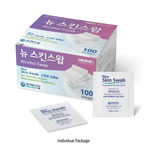 MediTop® Disposable Isopropanol Swab, for Skin Disinfection, 30×30mm, MedicaluseWith 70% Isopropyl Alcohol, Rayon Staple Fiber, 일회용 이소프로판올 스왑, 살균소독용