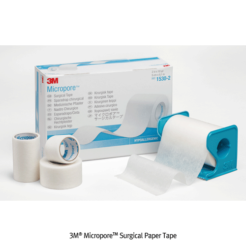 3M® MicroporeTM Surgical Paper Tape, White, Hi-Breathable, Hypoallergenic, w1.27~5.08cm, L9.14m Roll, MedicaluseTaping at Fragile & Risk Skin, 병원용 가장 범용 의료 종이 반창고, 저자극성/통기성