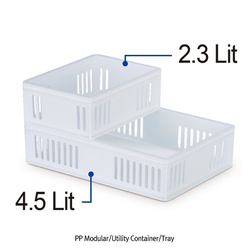 PP Modular/Utility Container/Tray, with Perforated Wall, White, Stackable, 1.1~4.5LitIdeal for Drying·Storage·Transfer·&c, -10℃+120℃, 모듈 중첩형 컨테이너/트레이