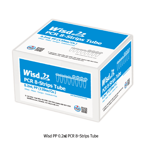 Wisd PP 0.2㎖ PCR 8-Strips Tube, Transparency, Ultra Thin Wall, -196℃+121℃With Domed or Flat Cap, DNase-·RNase-·Pyrogen- and Endotoxin-free, CE Certified, 0.2㎖ PCR 스트립 튜브와 캡