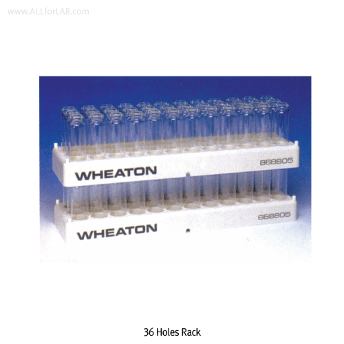 Wheaton® 36-holes PP White-gray Vial Rack, 322×91×h28mm, AutoclavableWith 36-holes(3×12)/id Φ23.1mm, Heat Resistant at -10℃+125/140℃, 36홀 바이알 랙, 3홀×12열